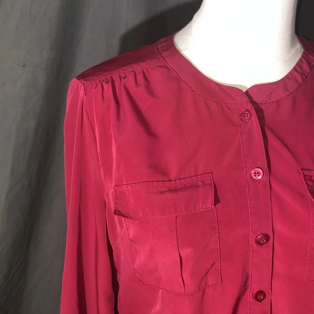 80’s Women's Dark Hot Pink Button-Up Blouse Size Small - Picture 12 of 16